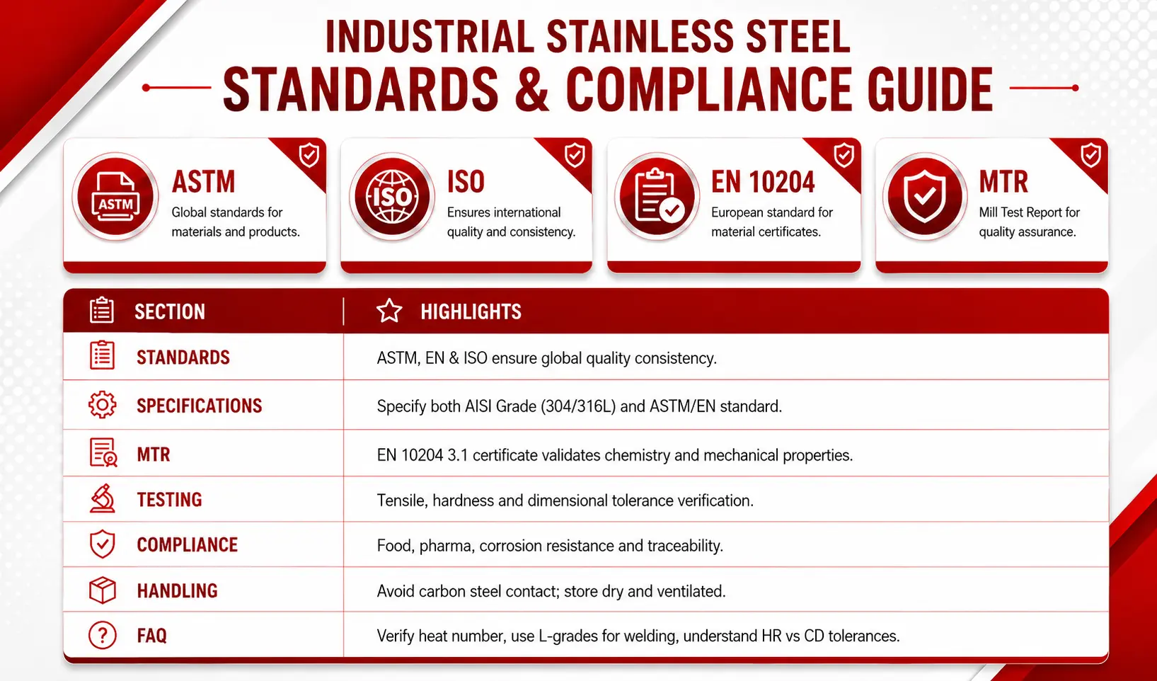 Industrial Stainless Steel Standards & Compliance Guide